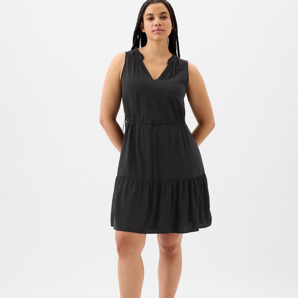 Black Sleeveless Splitneck Mini Dress